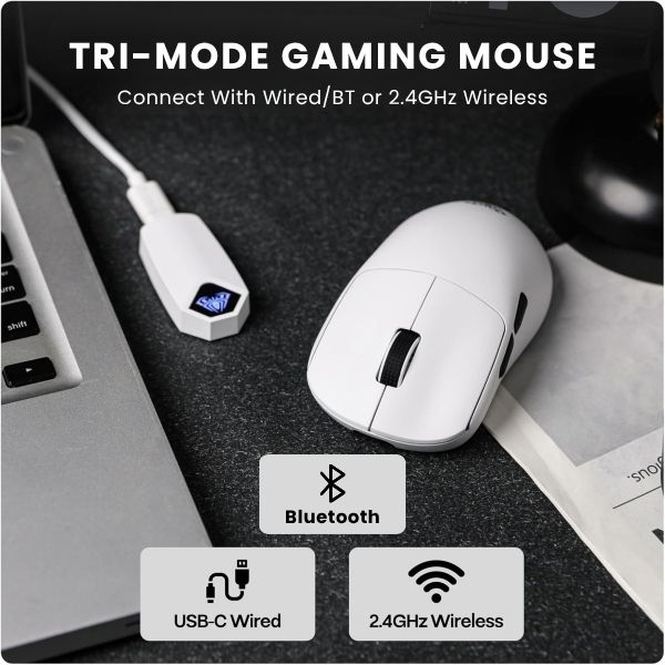 AULA ERGONOMIC TRI MODE WIRELESS GAMING MOUSE 26000 DPI WITH PAW3395 SENSOR SC900 PRO WHITE - Image 5