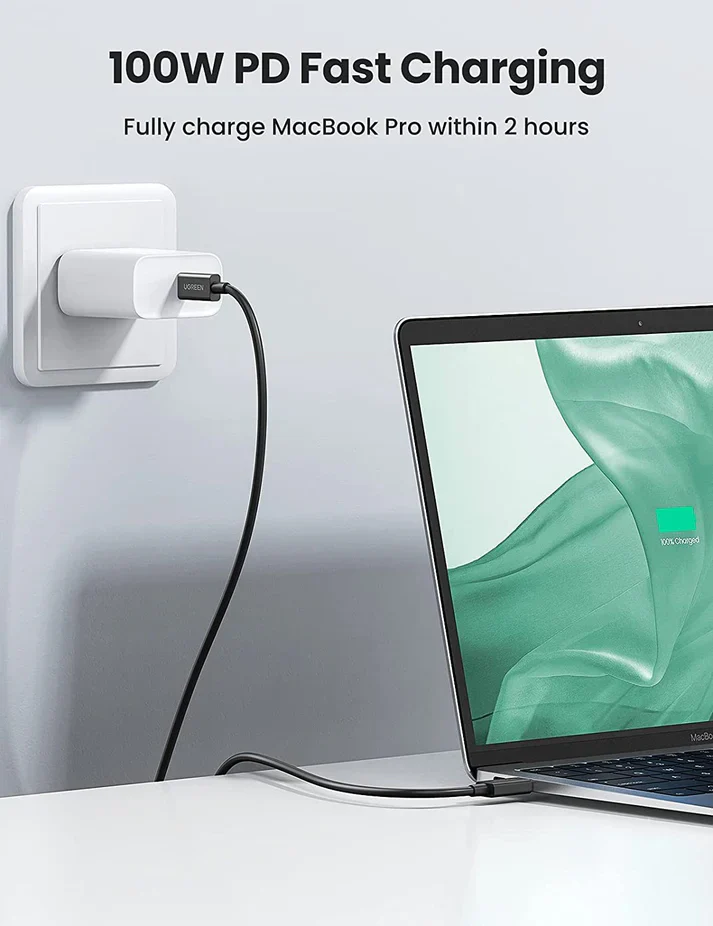 UGREEN USB-C TO USB-C THUNDERBOLT 4 CABLE 0.8M BLACK 30389 - Image 2