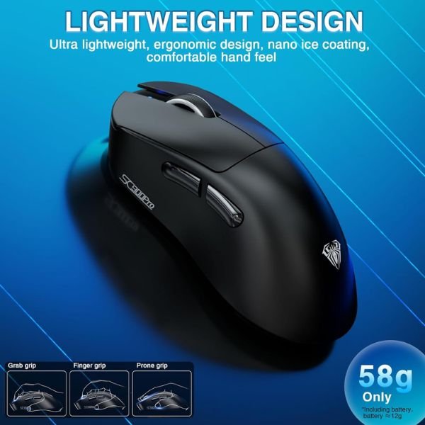 AULA ERGONOMIC TRI MODE WIRELESS GAMING MOUSE 26000 DPI WITH PAW3395 SENSOR SC900 PRO BLACK - Image 7