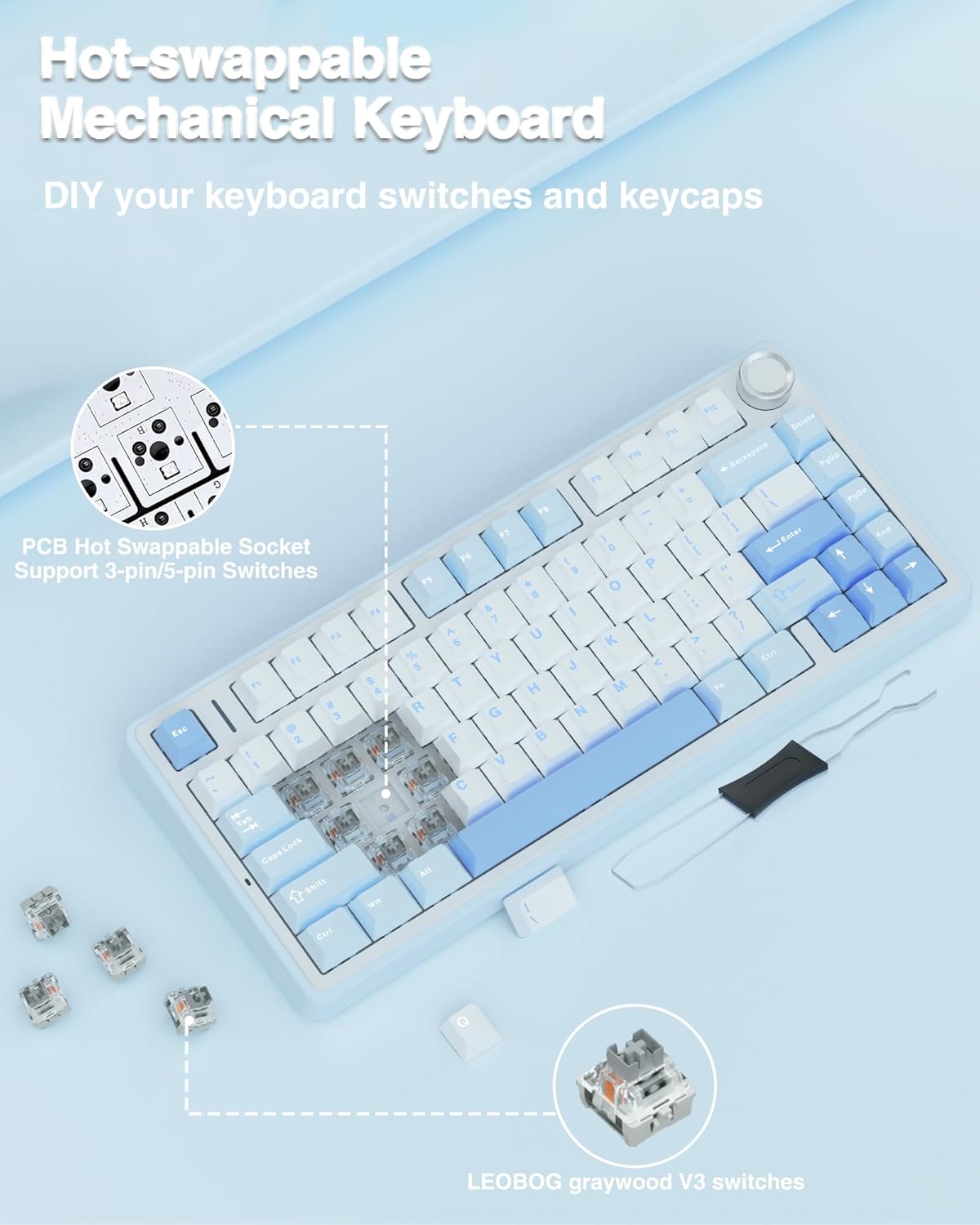 AULA 75 KEYS RGB 75% MECHANICAL GAMING KEYBOARD TRI MODE KNOB SEIYA SWITCH WHITE CONTOUR F75 - Image 7