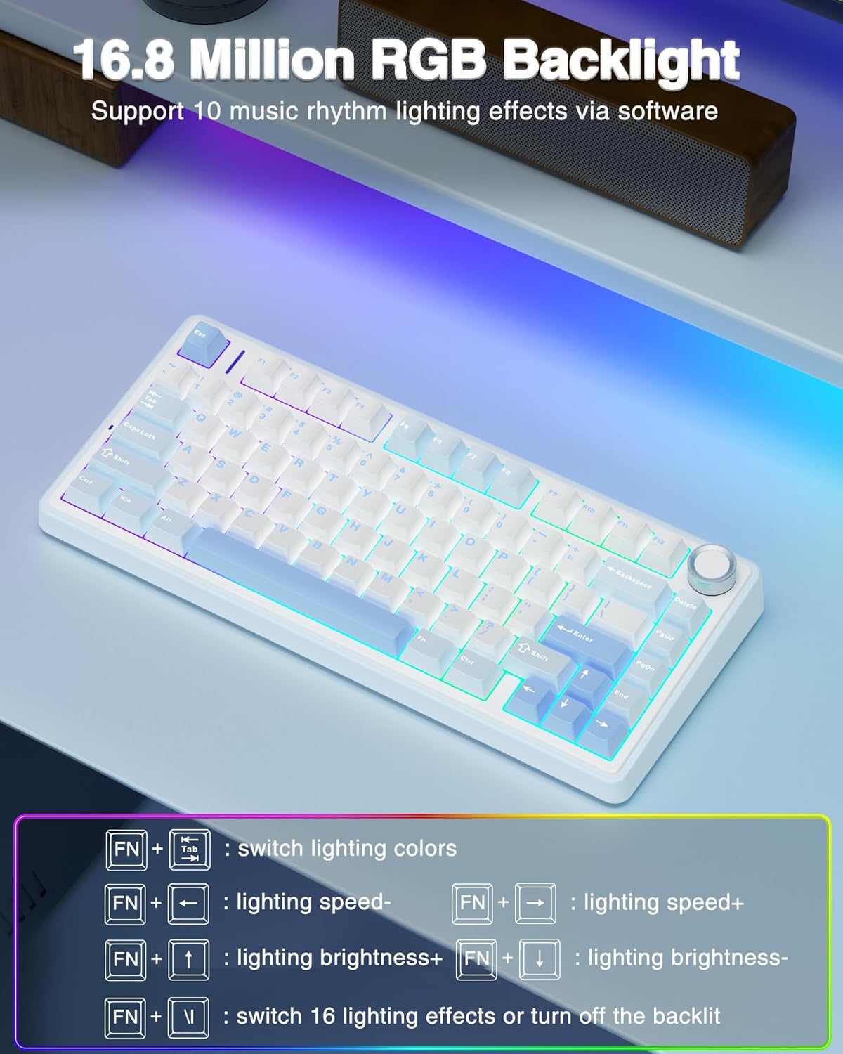 AULA 75 KEYS RGB 75% MECHANICAL GAMING KEYBOARD TRI MODE KNOB SEIYA SWITCH WHITE CONTOUR F75 - Image 5