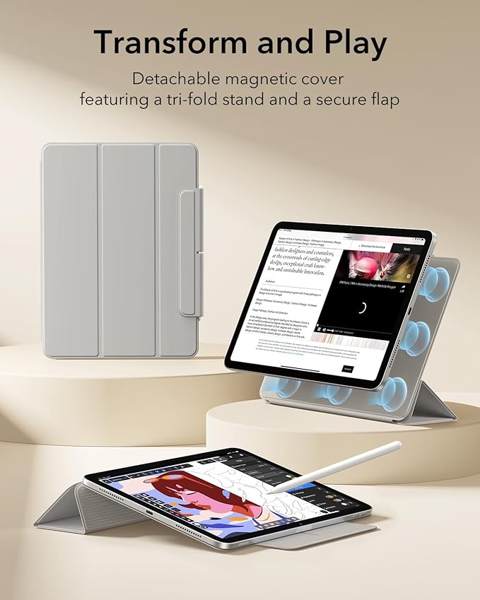 ESR ASCEND TRIFOLD CASE COMPATIBLE WITH IPAD AIR 13 2024 PRO 12.9 (6TH/5TH GEN) FROSTED GREY - Image 2