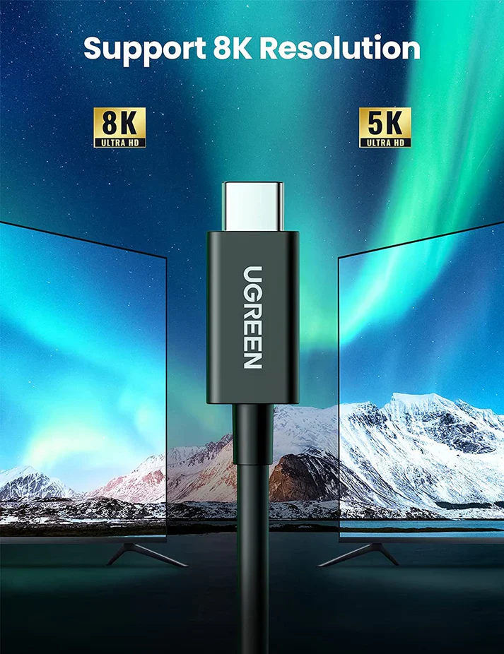 UGREEN USB-C TO USB-C THUNDERBOLT 4 CABLE 0.8M BLACK 30389 - Image 6