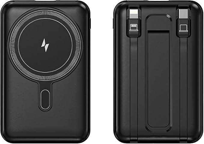 POWERO PLUS 22.5W 10000MAH MAG GRIP MAGSAFE POWERBANK WITH USB C AND LIGHTNING CABLE BLACK PR-PBMG220T-BK - Image 2