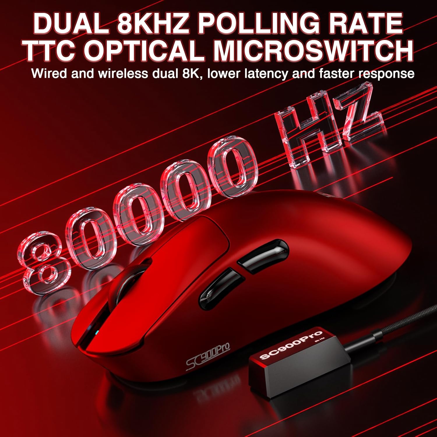 AULA ERGONOMIC TRI MODE WIRELESS GAMING MOUSE 30000 DPI WITH PAW3950 SENSOR SC900MAX RED - Image 7