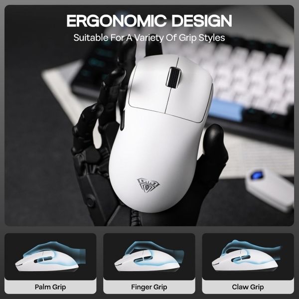 AULA ERGONOMIC TRI MODE WIRELESS GAMING MOUSE 26000 DPI WITH PAW3395 SENSOR SC900 PRO WHITE - Image 8