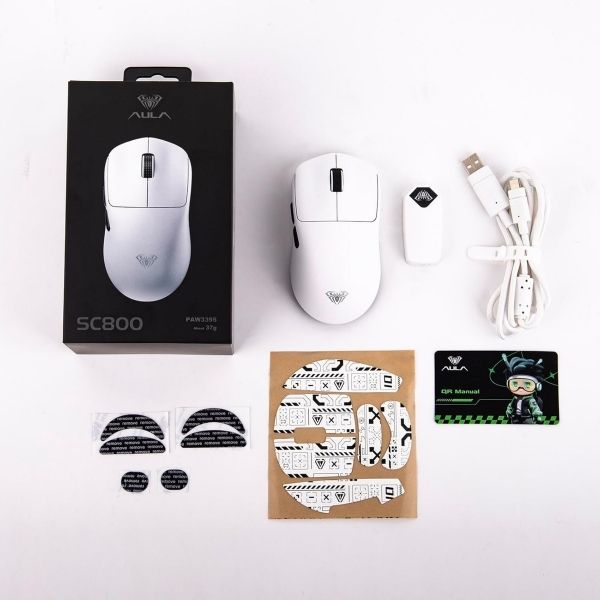 AULA ERGONOMIC TRI MODE WIRELESS GAMING MOUSE 26000 DPI WITH PAW3395 SENSOR SC900 PRO WHITE - Image 9