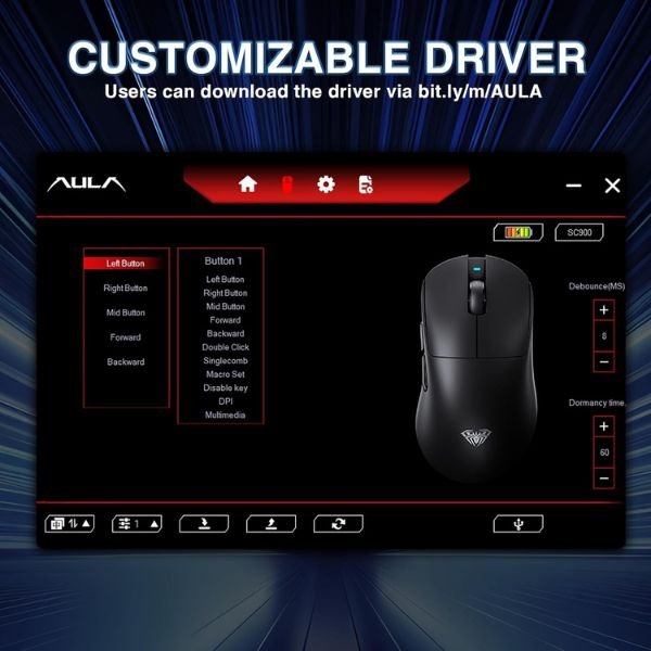 AULA ERGONOMIC TRI MODE WIRELESS GAMING MOUSE 26000 DPI WITH PAW3395 SENSOR SC900 PRO BLACK - Image 9