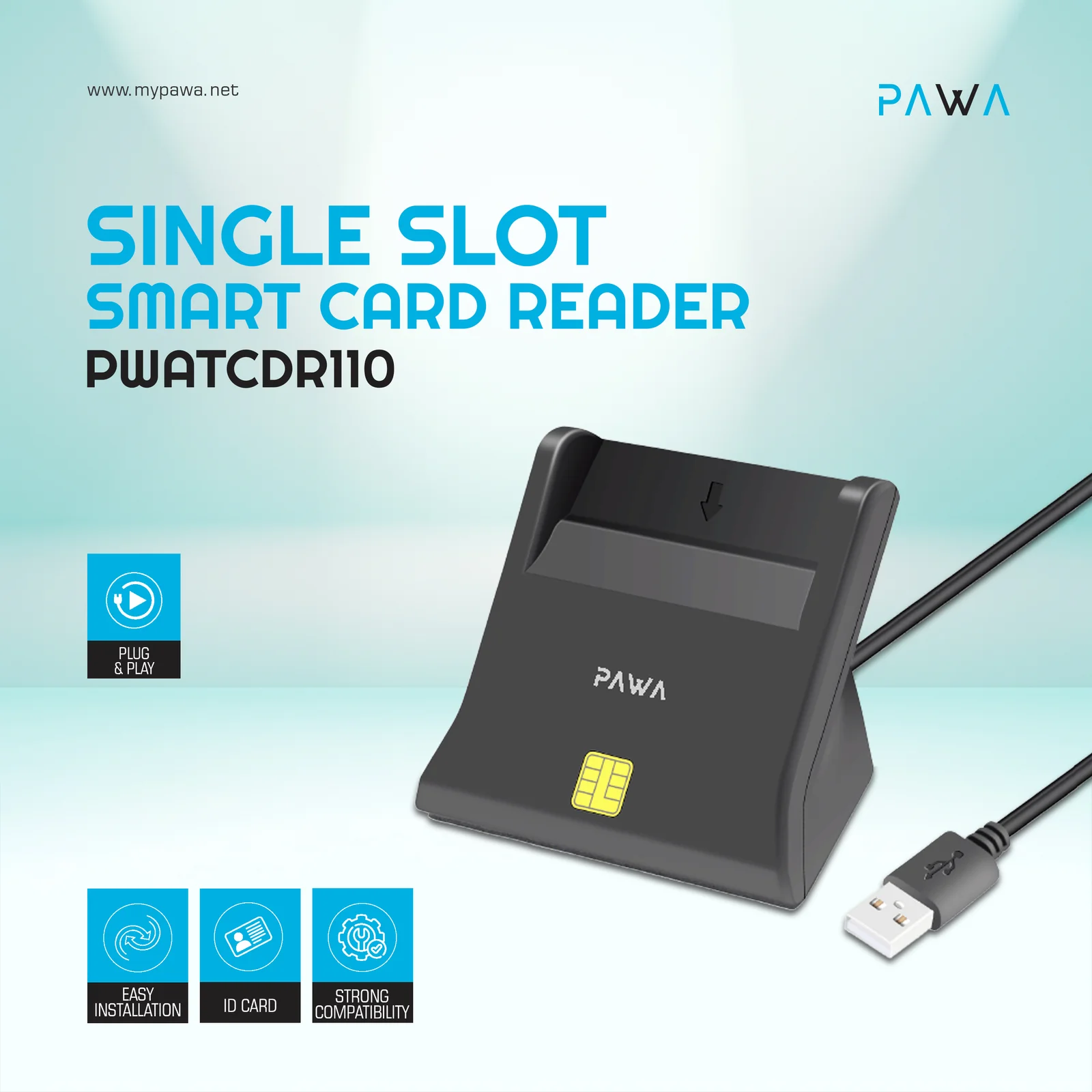 PAWA SINGLE SLOT SMART CARD READER BLACK PWATCDR110-BK - Image 2