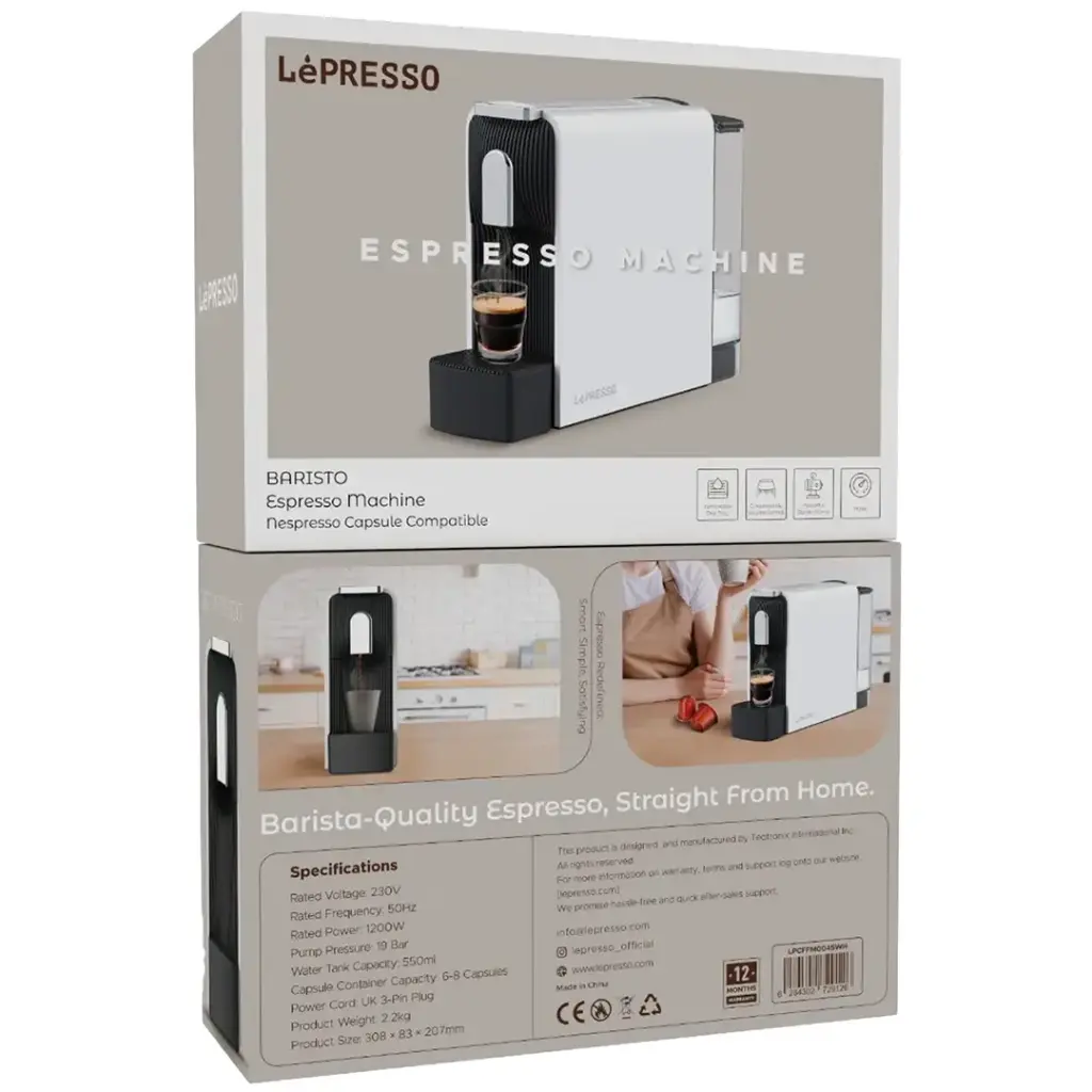 LEPRESSO BARISTO ESPRESSO MACHINE NESPRESSO CAPSULE COMPATIBLE WHITE LPCFFM0045WH - Image 4