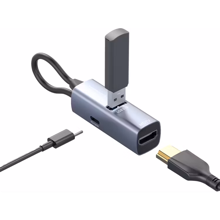 POWEROLOGY ALUMINUM MINI USB-C HUB PD100W BLACK PWJT424BK - Image 2