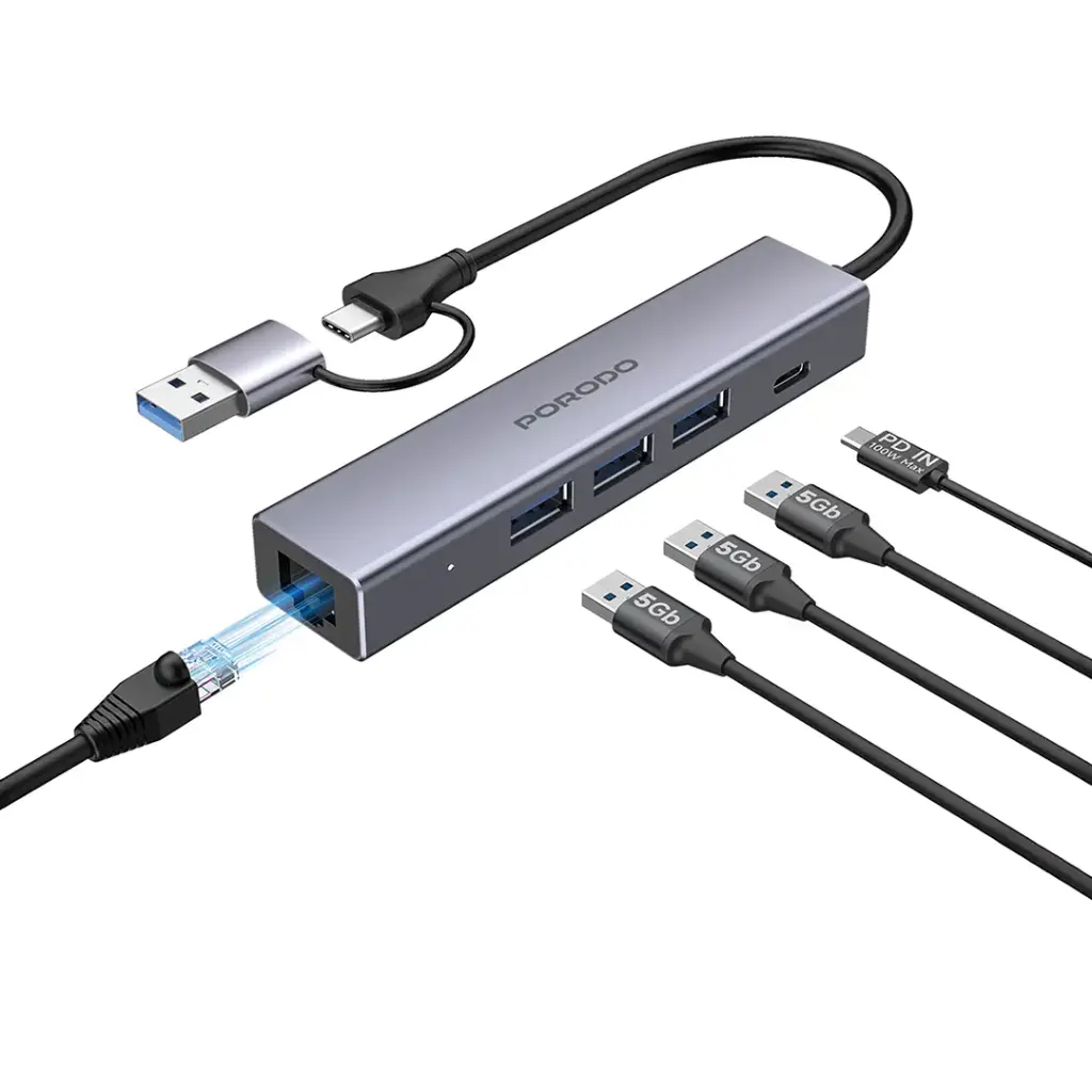 PORODO 5 IN 1 MULTI PORT HUB PD100W GREY PDIHRJ51GY - Image 2