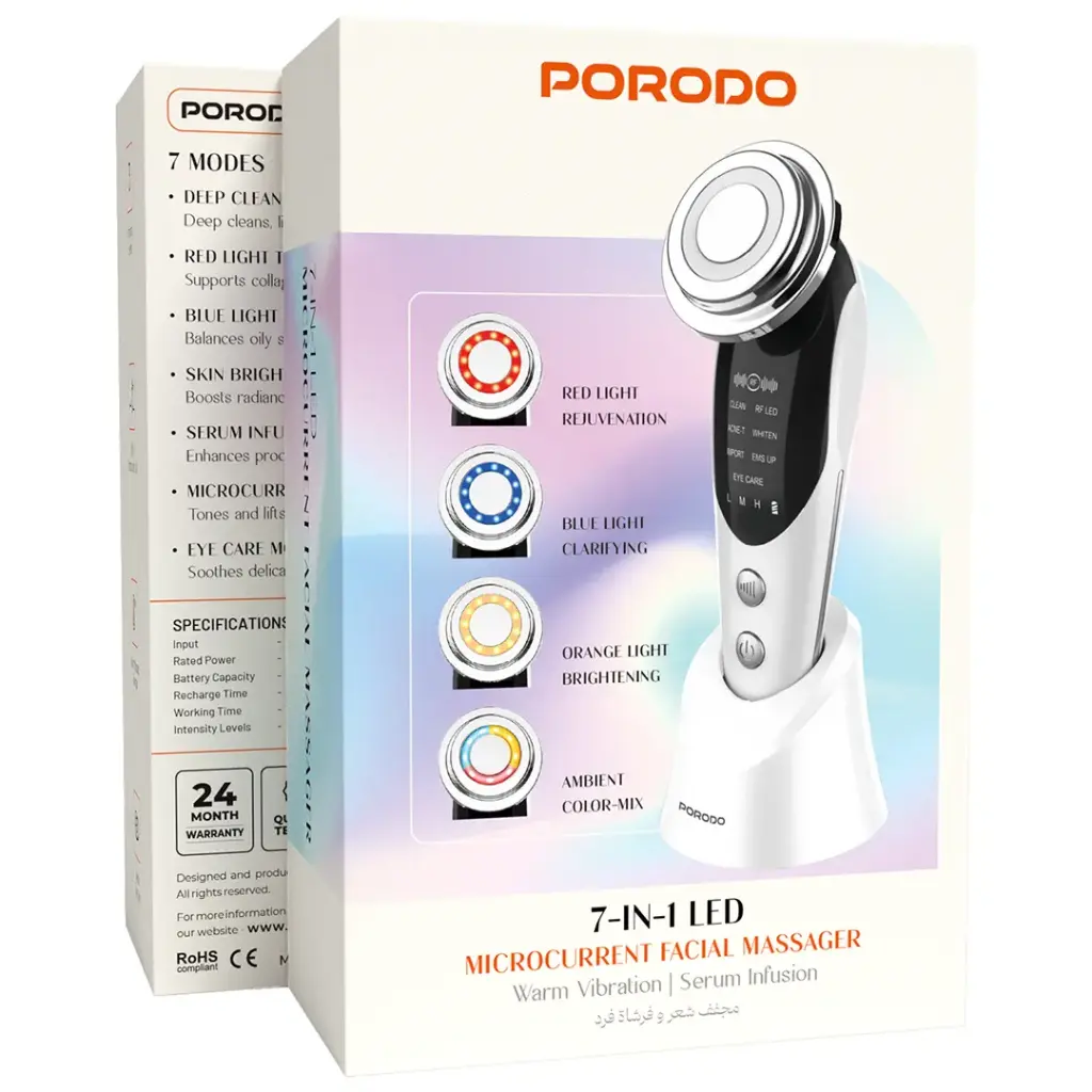 PORODO 7 IN 1 LED MICRO CURRENT FACIAL MASSAGER WHITE PDKFSTM9907WH - Image 6