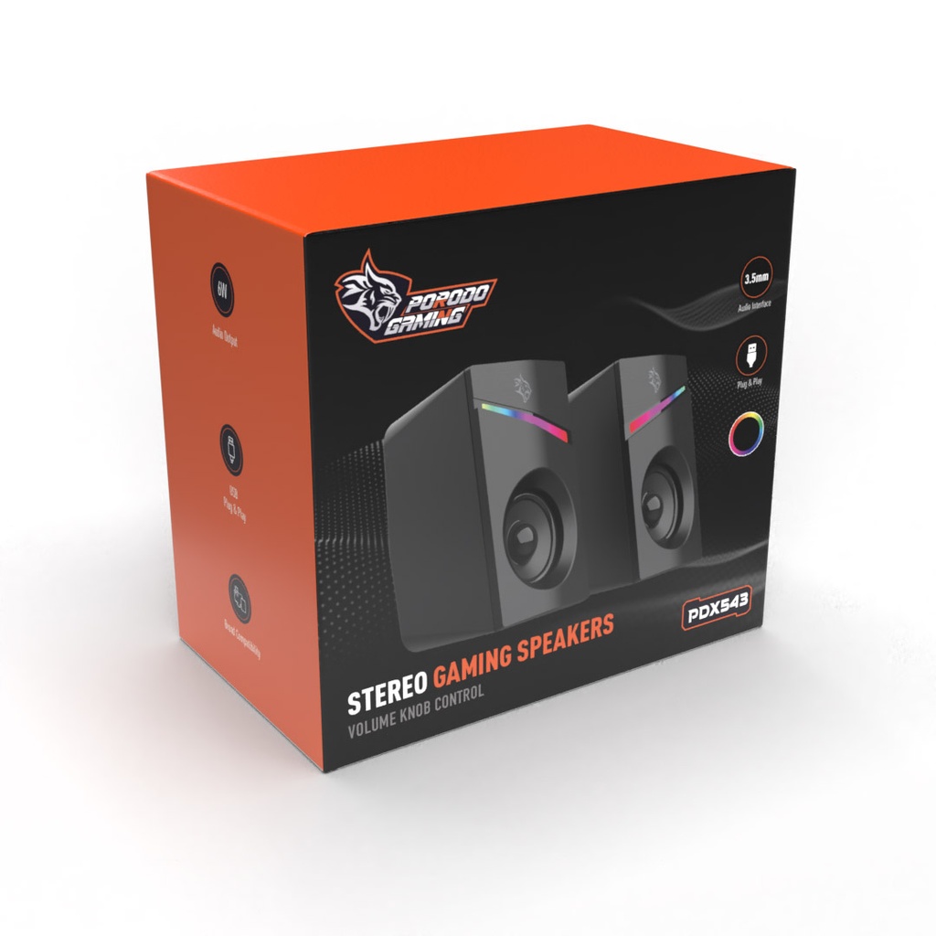 PORODO GAMING STEREO VOULME KNOB CONTROL GAMING SPEAKERS PDX543 BLACK PDX543-BK - Image 3