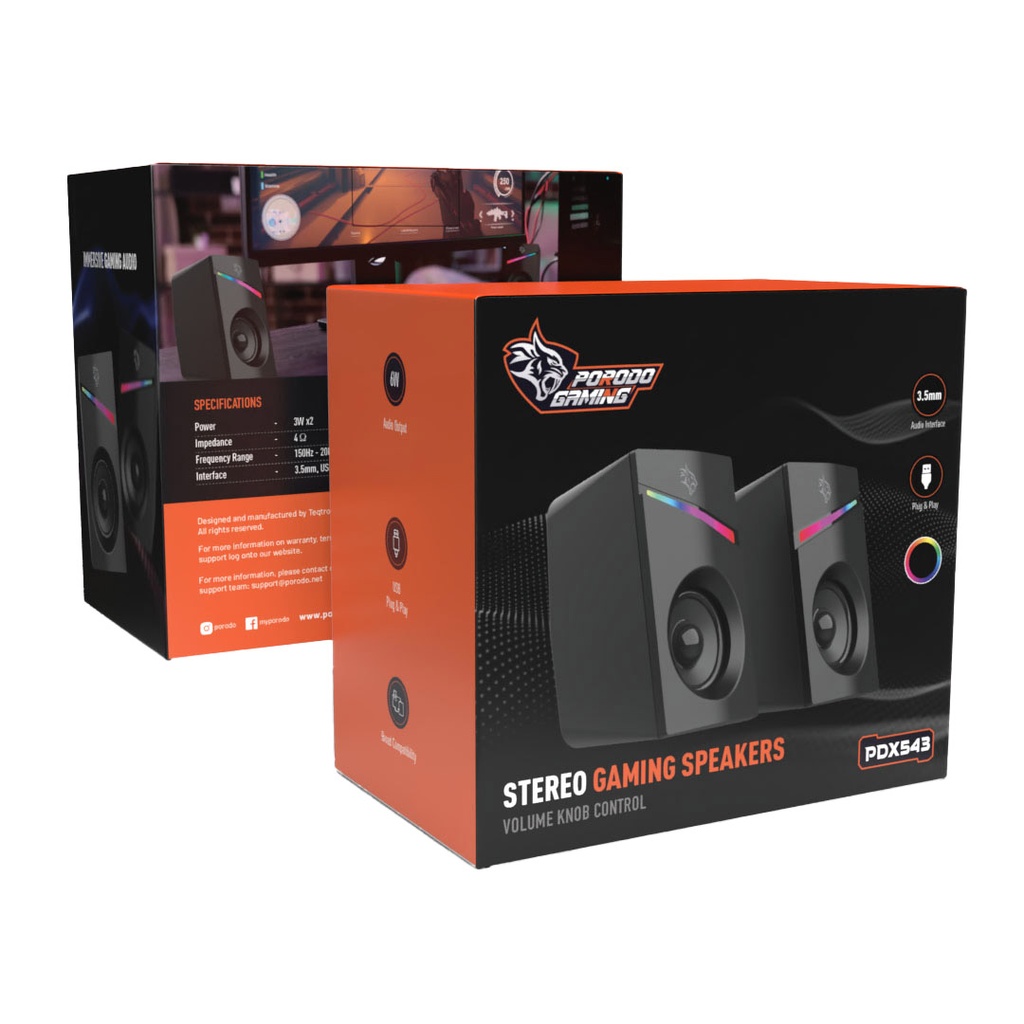 PORODO GAMING STEREO VOULME KNOB CONTROL GAMING SPEAKERS PDX543 BLACK PDX543-BK - Image 4