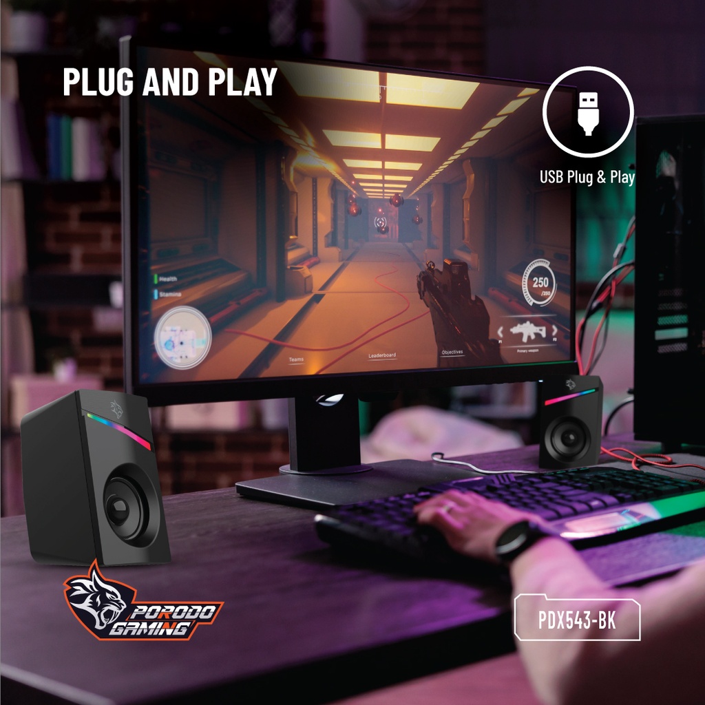 PORODO GAMING STEREO VOULME KNOB CONTROL GAMING SPEAKERS PDX543 BLACK PDX543-BK - Image 9