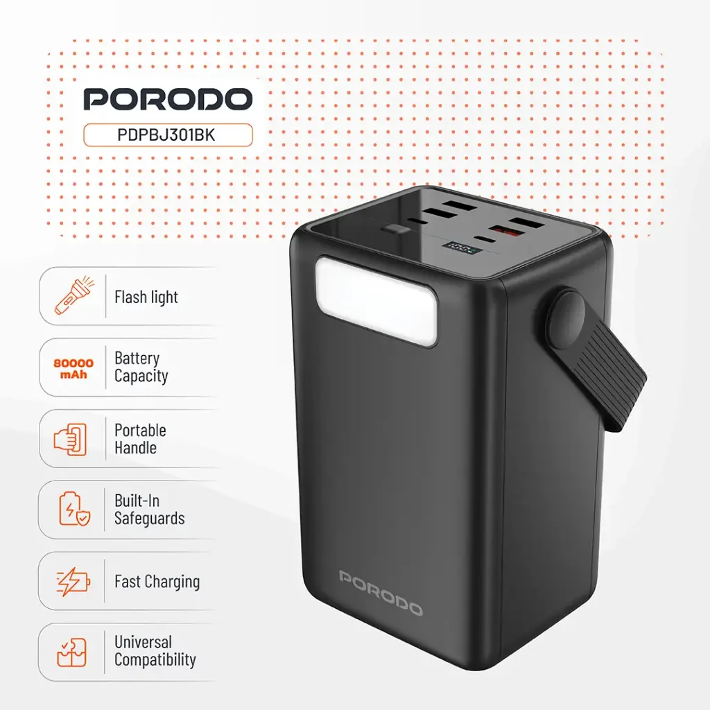 PORODO LARA 80000MAH POWER BANK PD20W BLACK PDPBJ301BK - Image 3