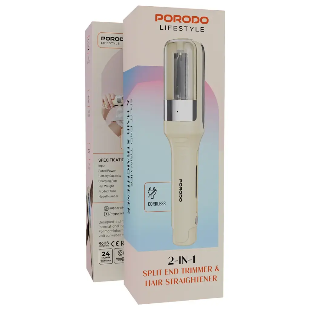 PORODO LIFESTYLE 2 IN 1 SPLIT END TRIMMER HAIR STRAIGHTENER WHITE PDLFSTHSETWH - Image 5