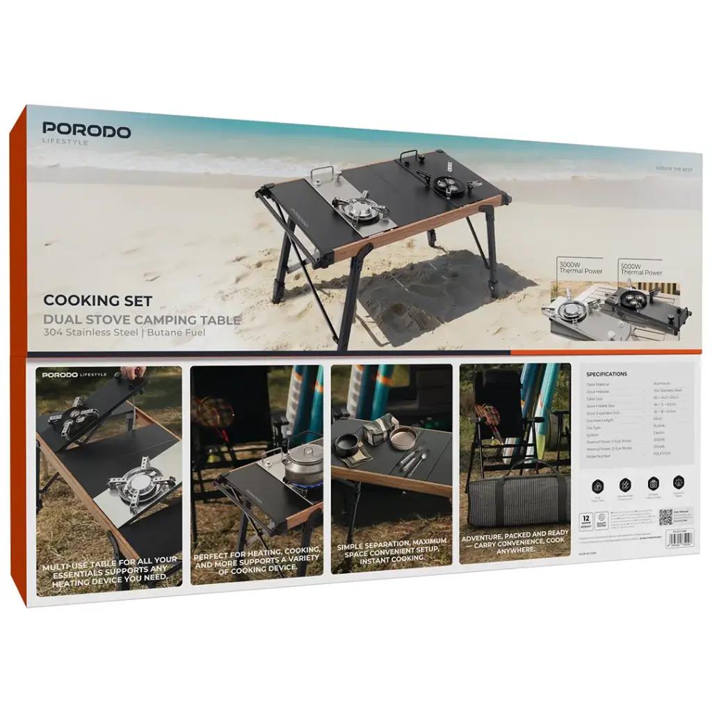 PORODO LIFESTYLE COOKING SET DUAL STOVE CAMPING TABLE 304 STAINLESS STEEL BLACK PDLFST219BK - Image 7