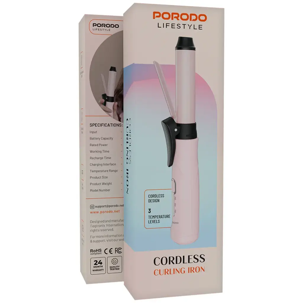 PORODO LIFESTYLE CORDLESS CURLING IRON PINK PDBL007PK3 - Image 3