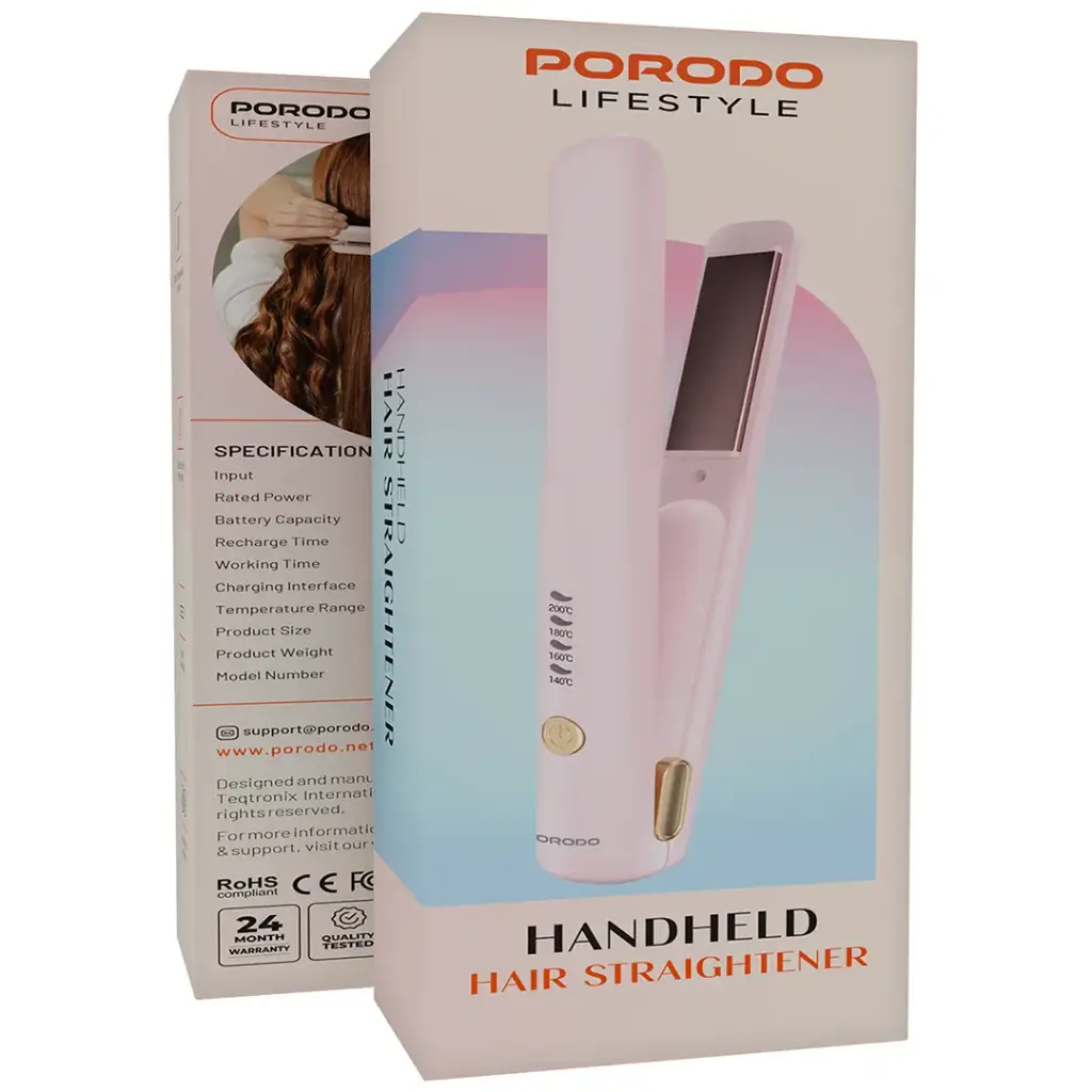PORODO LIFESTYLE HANDHELD HAIR STRAIGHTENER PINK PDBL006PK - Image 2