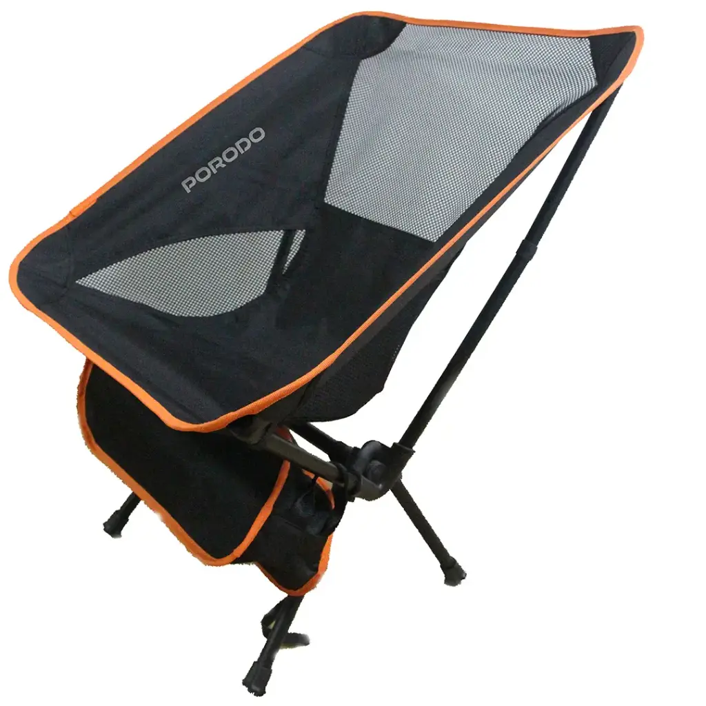 PORODO LIFESTYLE MESH FABRIC COMFORT CAMPING CHAIR WITH HANDY STORAGE POUCH BLACK PDLFSTMG01PBK - Image 2