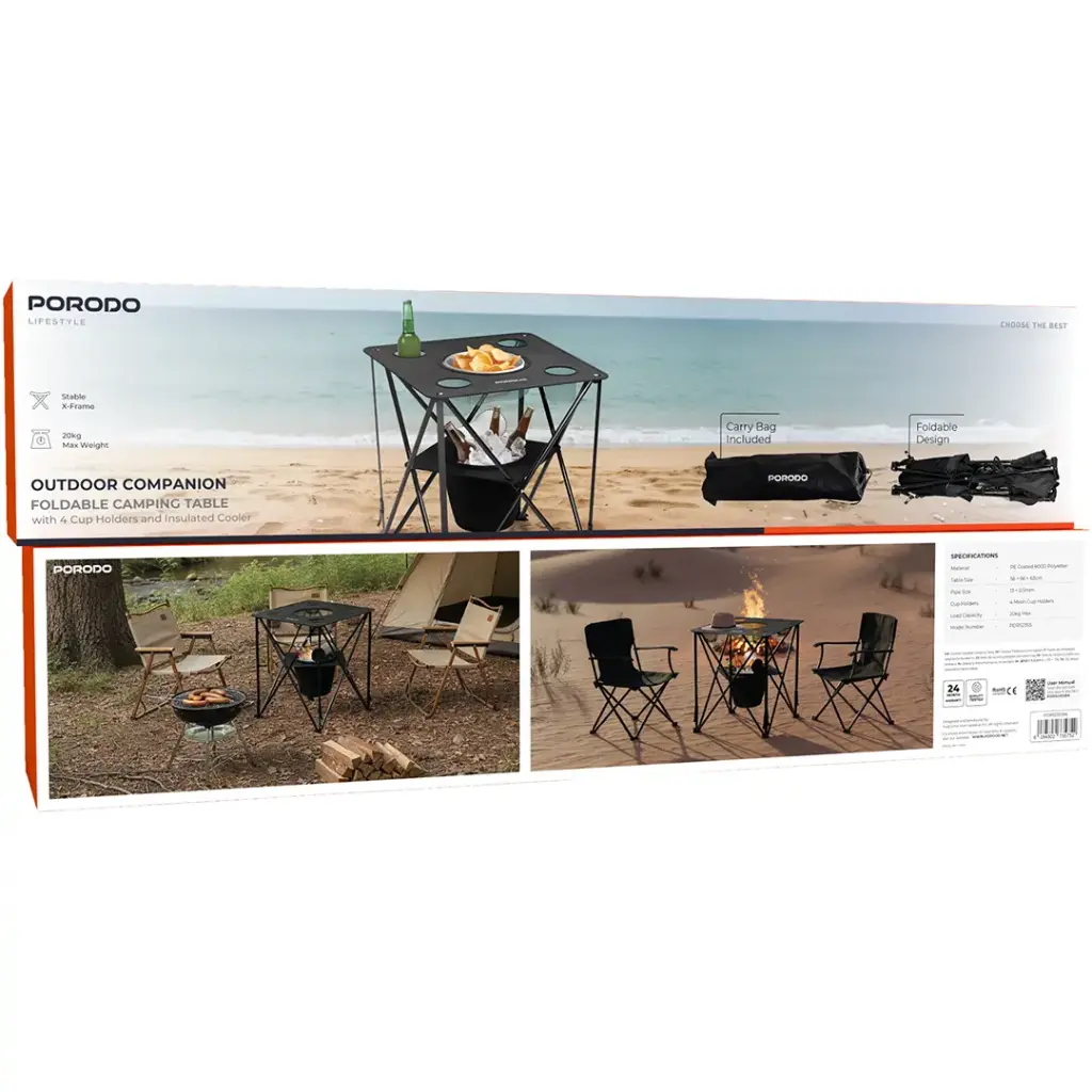 PORODO LIFESTYLE OUTDOOR COMPANION FOLDABLE CAMPING TABLE BLACK PDRS2355BK - Image 4