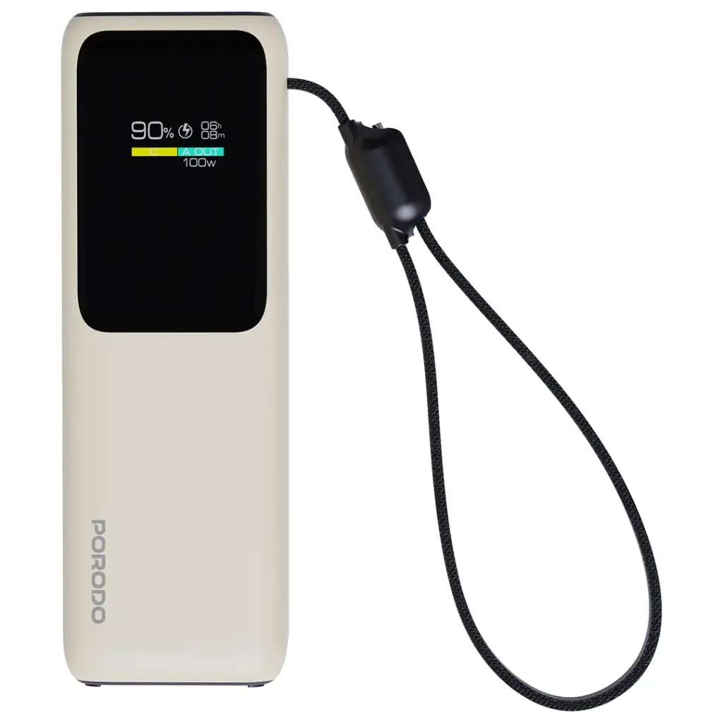 PORODO SMART DISPLAY 20000MAH POWER BANK BUILT IN TYPE C CABLE BEIGE PDPBFCH098BG - Image 2