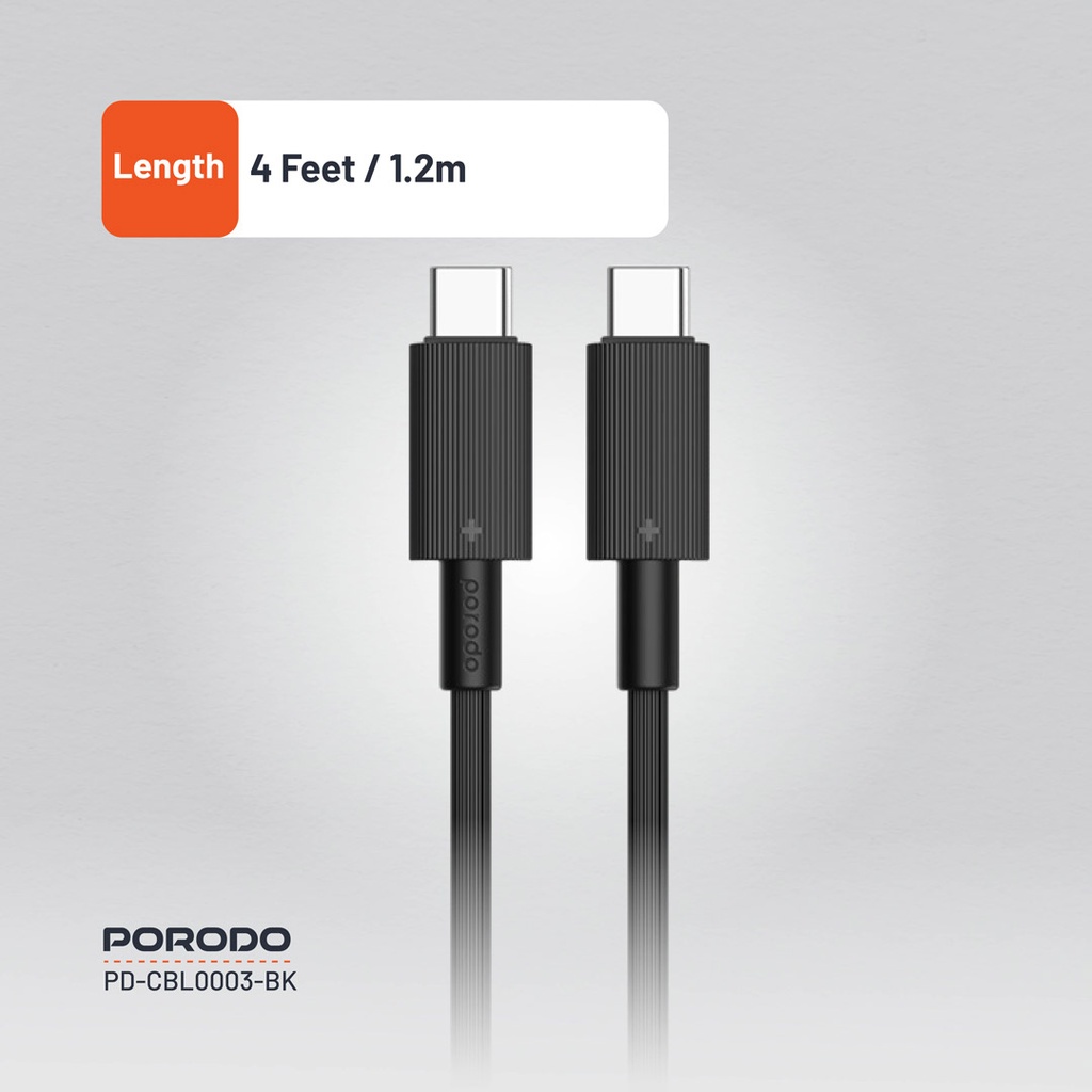 PORODO USB-C TO USB-C DURABLE CHARGING CABLE PD60W BLACK PDCBL0003BK - Image 9