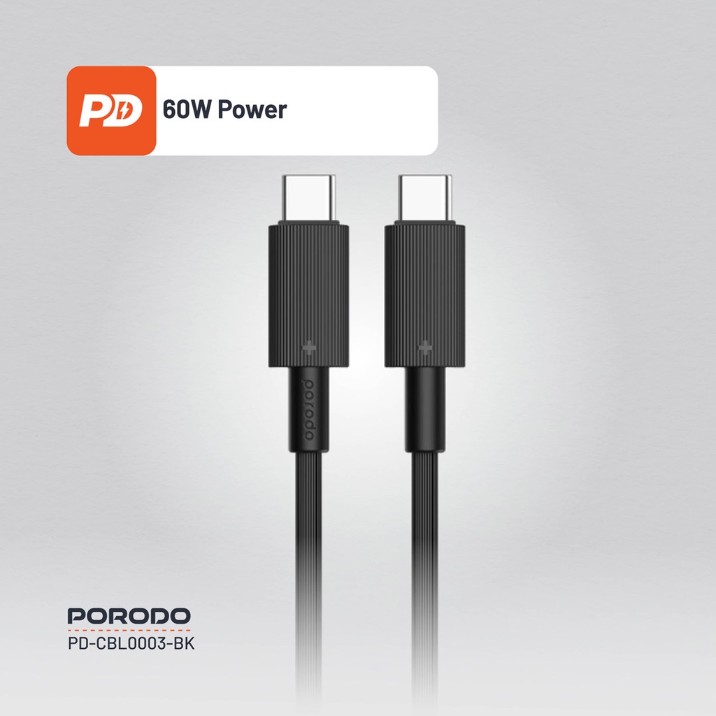 PORODO USB-C TO USB-C DURABLE CHARGING CABLE PD60W BLACK PDCBL0003BK - Image 8