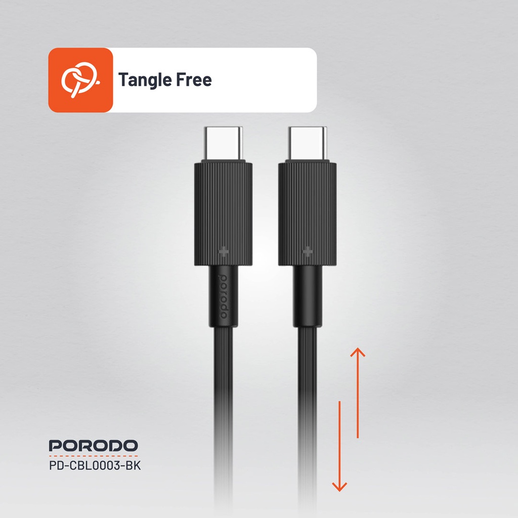 PORODO USB-C TO USB-C DURABLE CHARGING CABLE PD60W BLACK PDCBL0003BK - Image 4