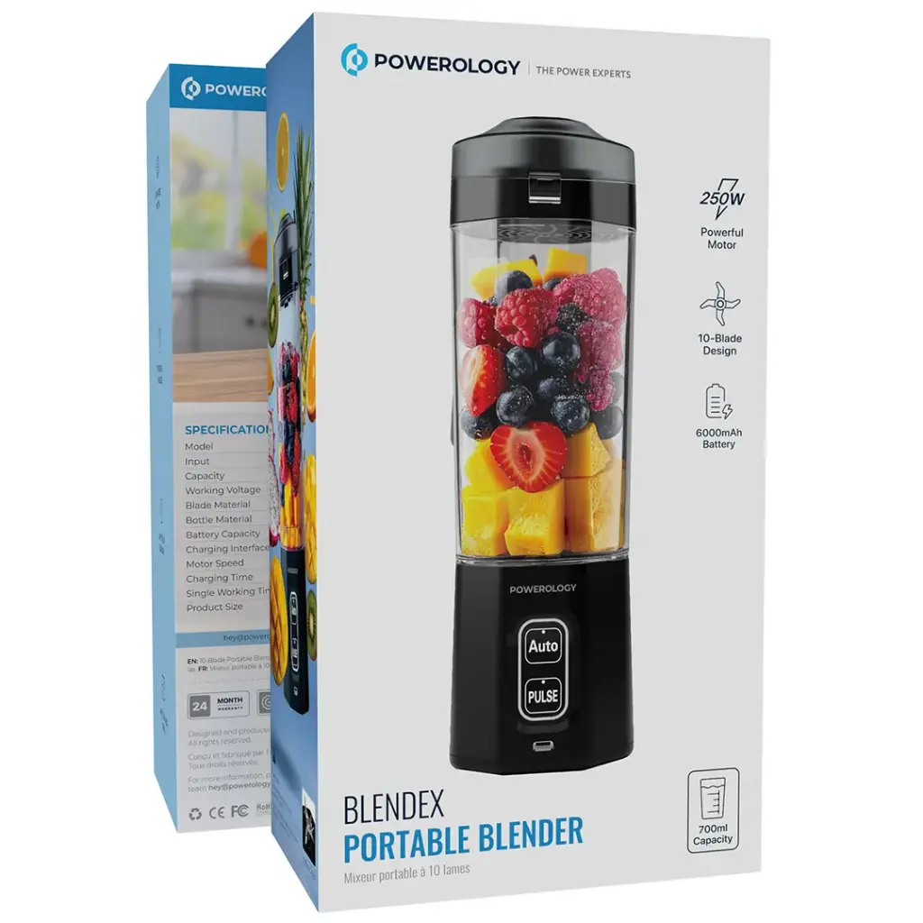 POWEROLOGY BLENDEX PORTABLE BLENDER MIXEUR PORTABLE A 10 LAMES BLACK PSM023BK - Image 2