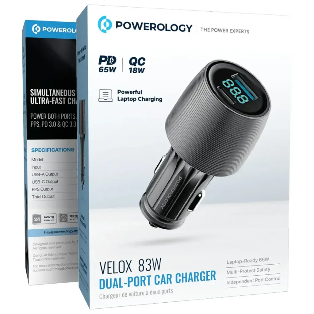 POWEROLOGY VELOX 83W DUAL PORT CAR CHARGER BLACK PCCSR020BK - Image 4