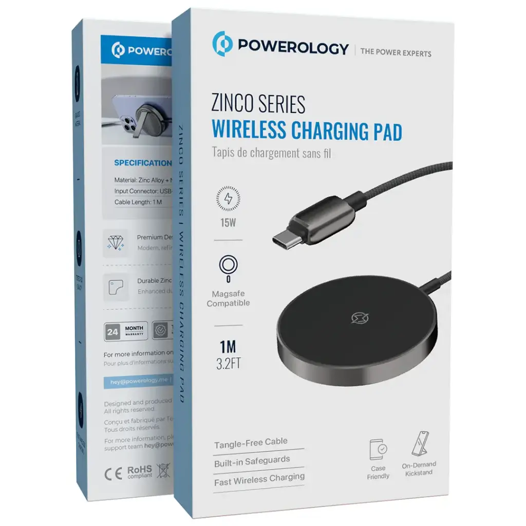 POWEROLOGY ZINCO SERIES WIRELESS CHARGING PAD DARK GREY PWC99DGY - Image 3
