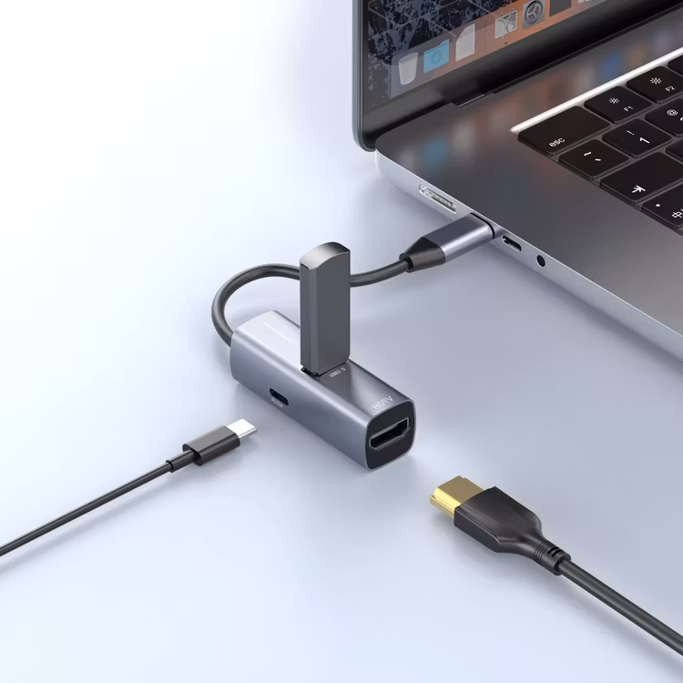 POWEROLOGY ALUMINUM MINI USB-C HUB PD100W BLACK PWJT424BK - Image 4