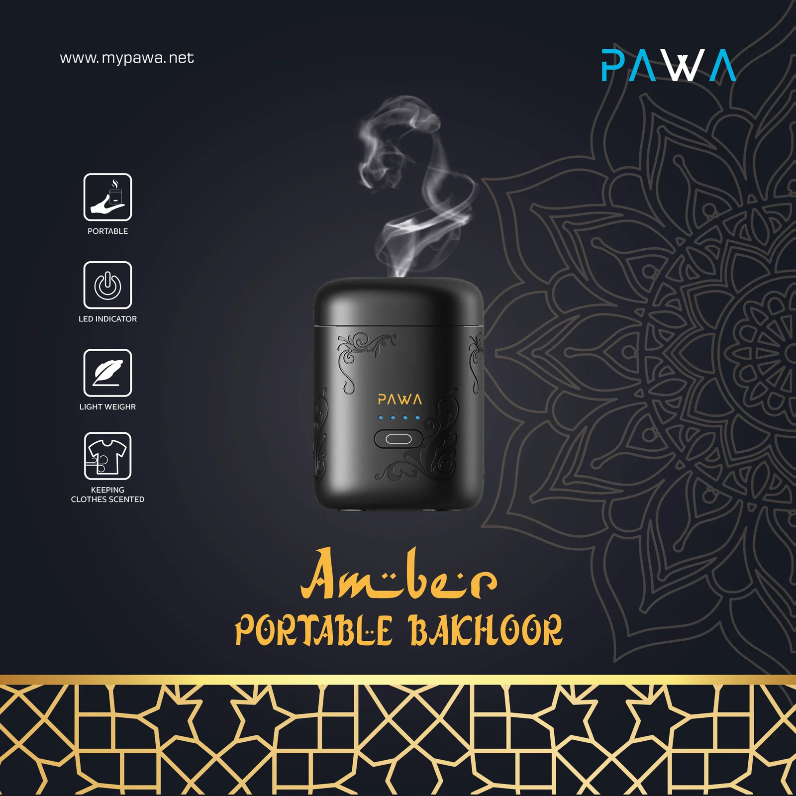 PAWA AMBER PORTABLE BAKHOOR BLACK PW-BKPTDF11-BK - Image 3
