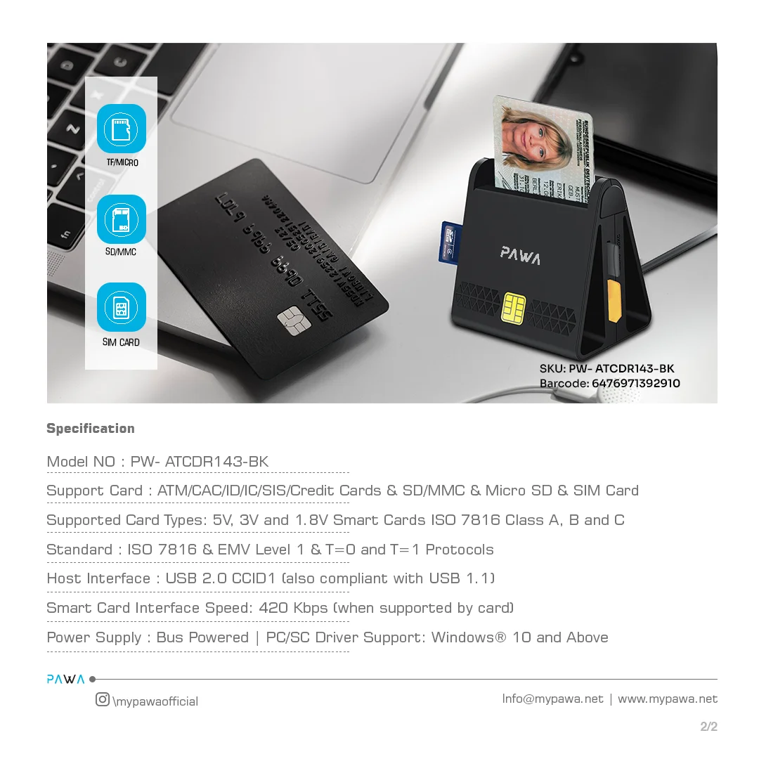 PAWA MULTI SLOTS SMART CARD READER BLACK PWATCDR143-BK - Image 4