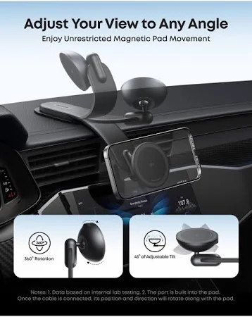 ANKER NANO WIRELESS CAR CHARGER MAGNETIC DETACHABLE PAD WITH ADAPTER & USB-C CABLE BLACK B2216H11 - Image 5