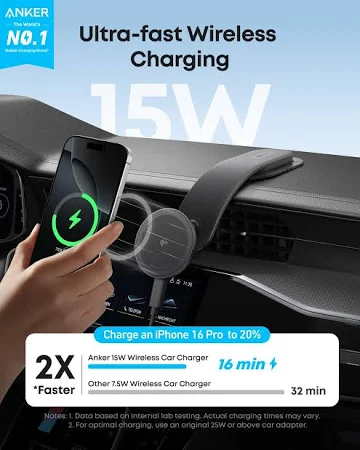 ANKER NANO WIRELESS CAR CHARGER MAGNETIC DETACHABLE PAD WITH ADAPTER & USB-C CABLE BLACK B2216H11 - Image 3
