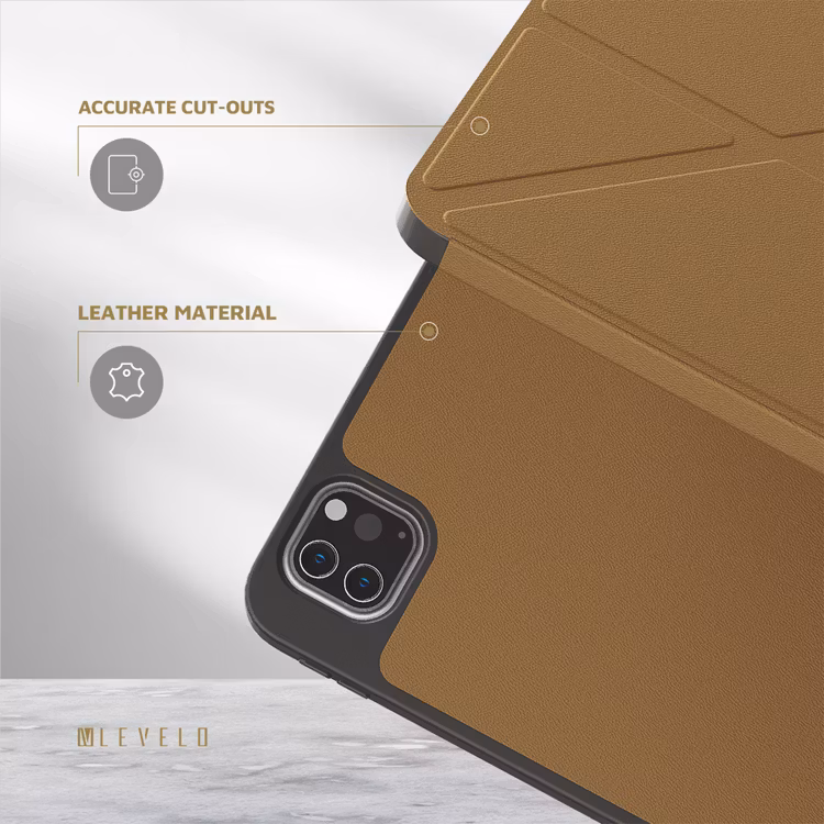 LEVELO IPAD PRO 12.9 INCH ELEGANT HYBRID LEATHER MAGNETIC CASE BROWN LVLELGP12BR - Image 2