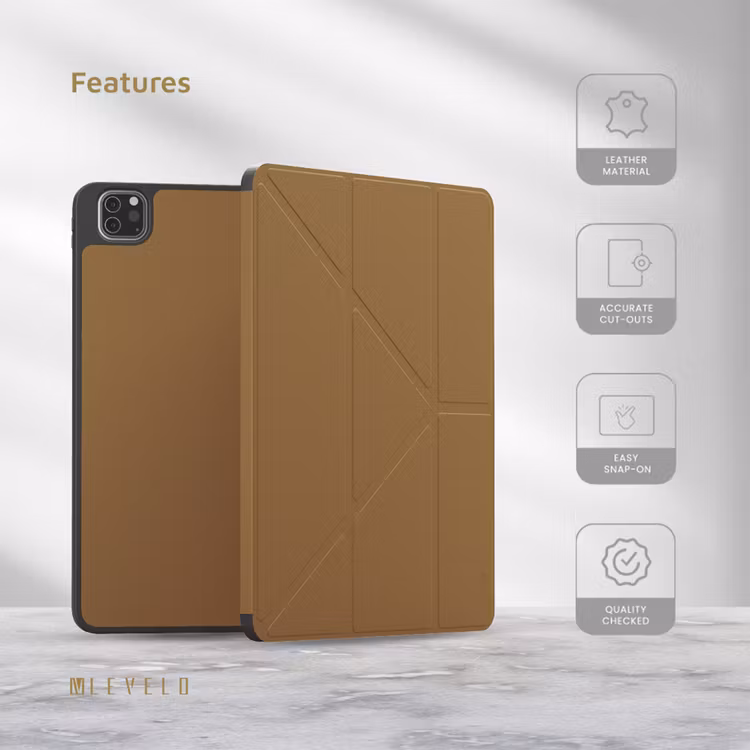 LEVELO IPAD PRO 12.9 INCH ELEGANT HYBRID LEATHER MAGNETIC CASE BROWN LVLELGP12BR - Image 3