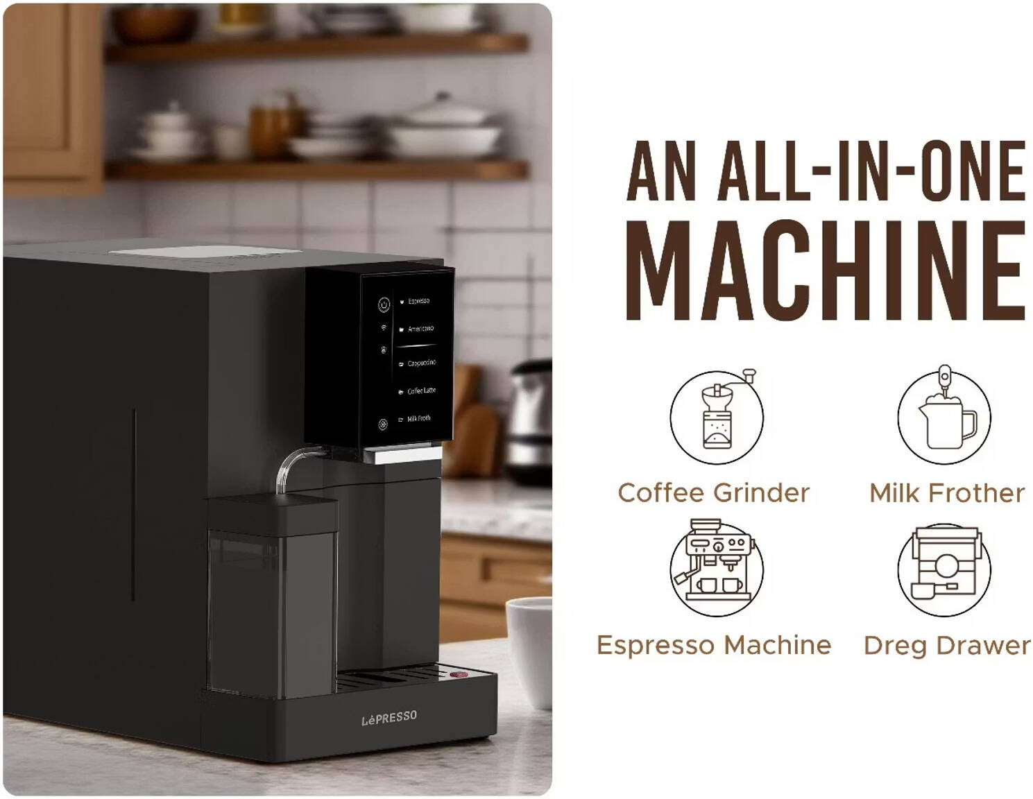 LEPRESSO BREVISSIMO AUTOMATIC COFFEE MACHINE BLACK LPCFFBAC0046BK - Image 3