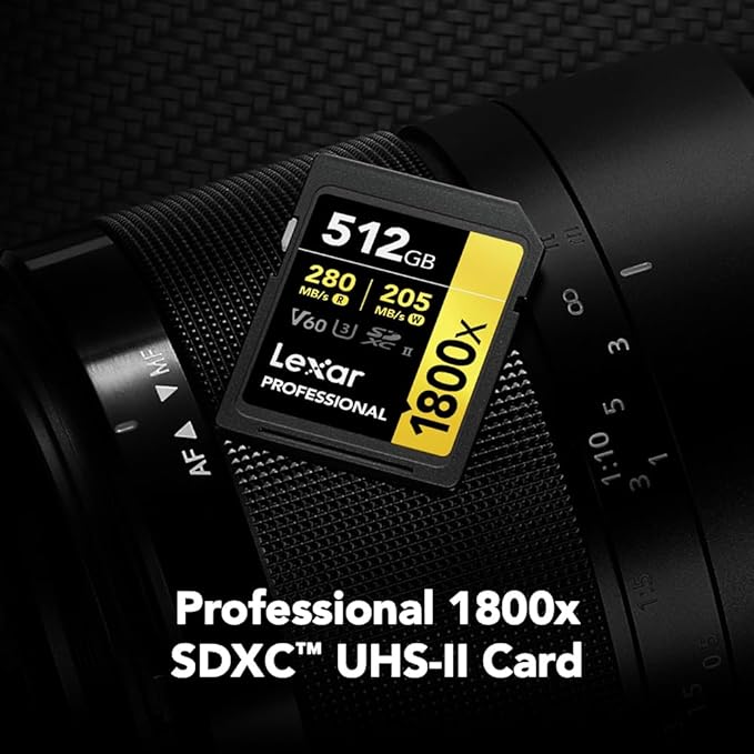 LEXAR PROFESSIONAL 1800X SDXC™ UHS-II CARDS UP TO 280MB/S READ 205MB/S WRITE U3 V60 4K - 512GB LSD1800512G-BNNNG - Image 3