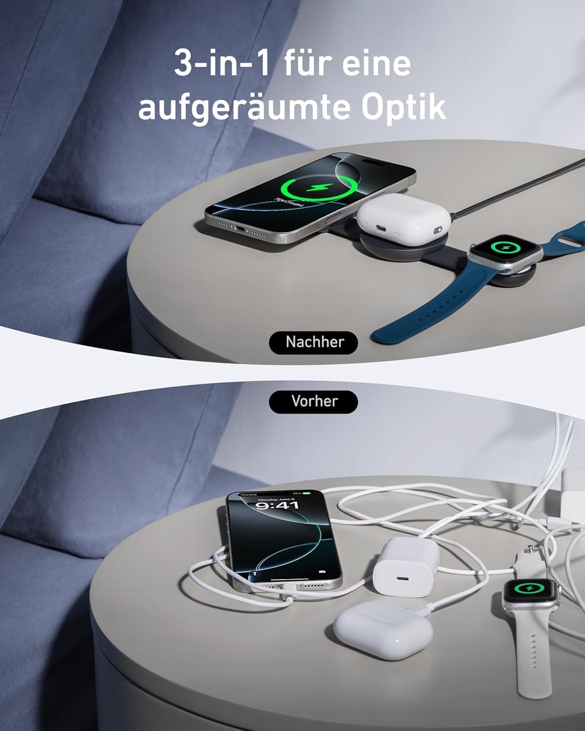 ANKER MAGGO WIRELESS CHARGING STATION 3 IN 1 FOLDABLE PAD WITH ADAPTER AND CABLE GREEN B25M8H61 - Image 4