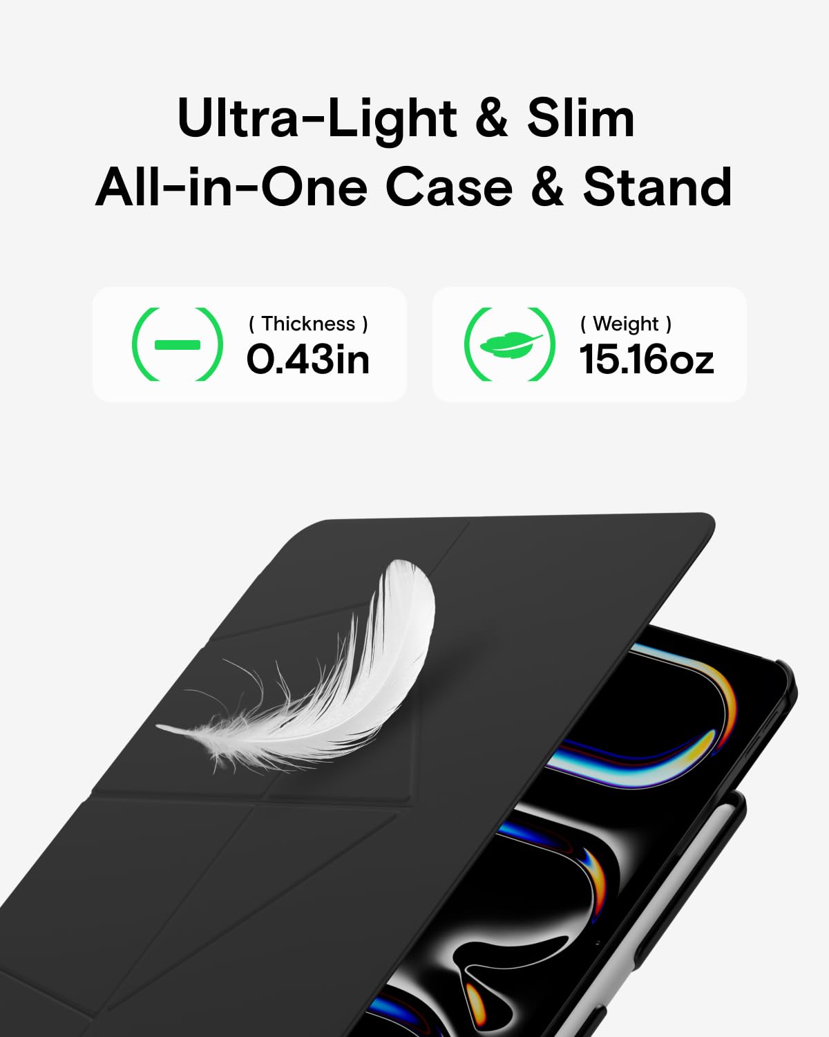 MUTURAL IPAD AIR 13 INCH (M2) QING YA SERIES FOLIO CASE WITH HIDDEN STYLUS SLOT BLACK - Image 3