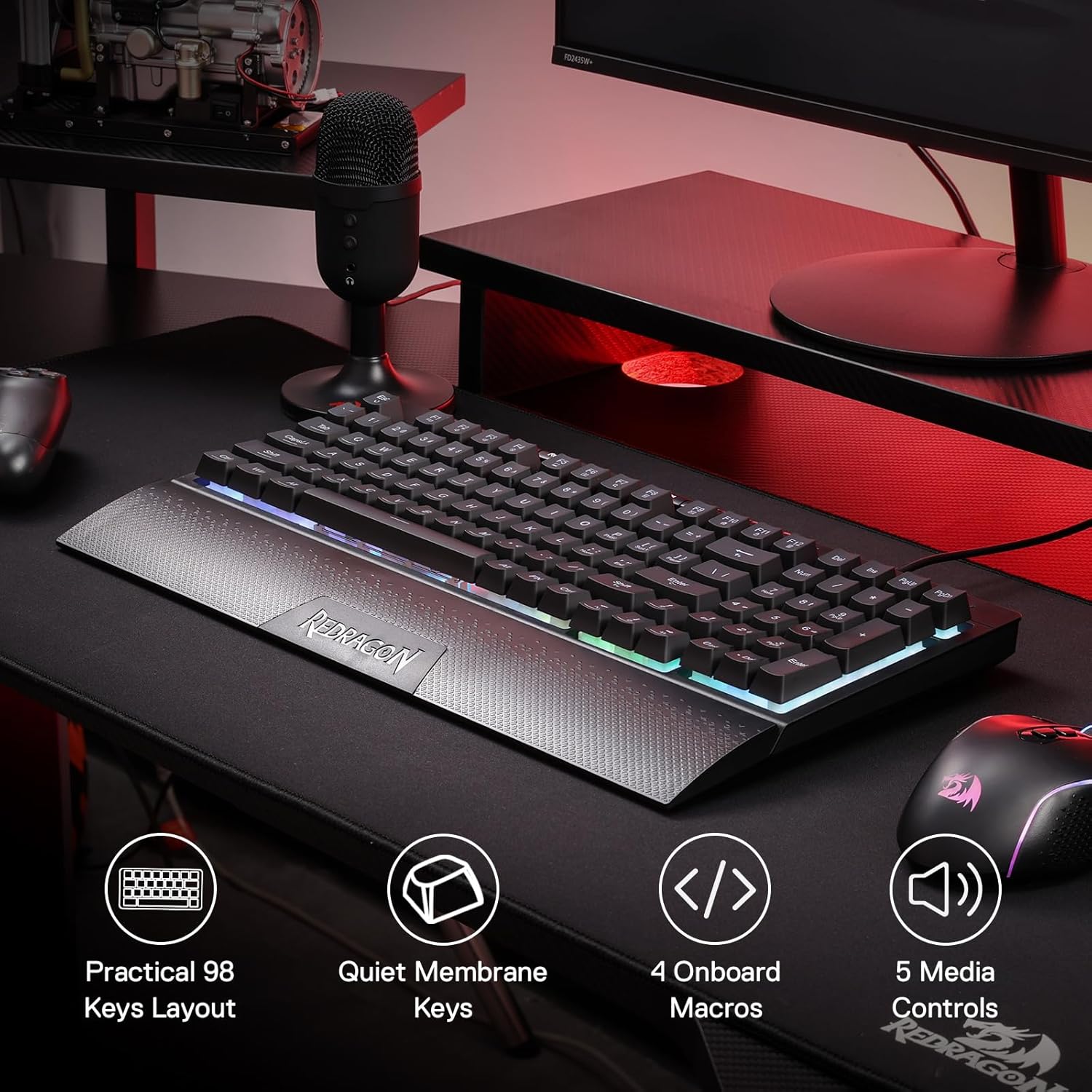 REDRAGON SHIVA 98 KEYS RGB WIRED GAMING KEYBOARD BLACK K515-RGB - Image 2