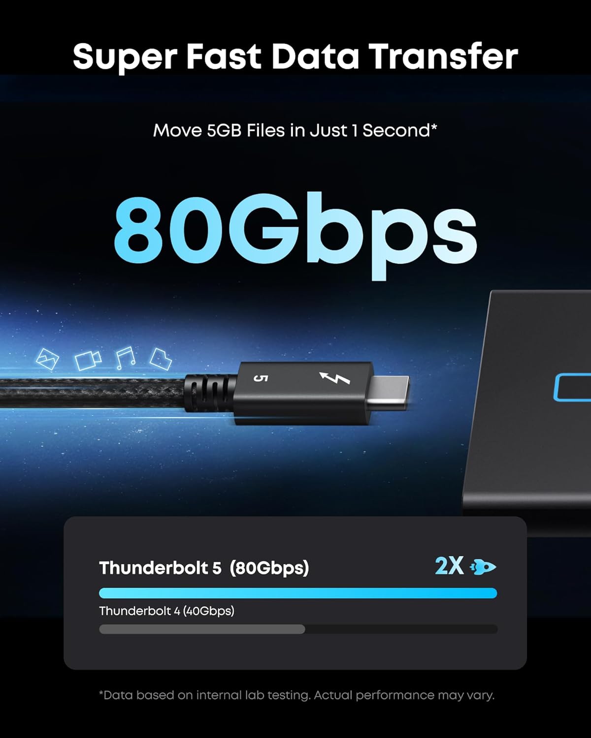 ANKER PRIME THUNDERBOLT 5 CABLE 3.3FT 80GBPS 240W BLACK A84N1012 - Image 3