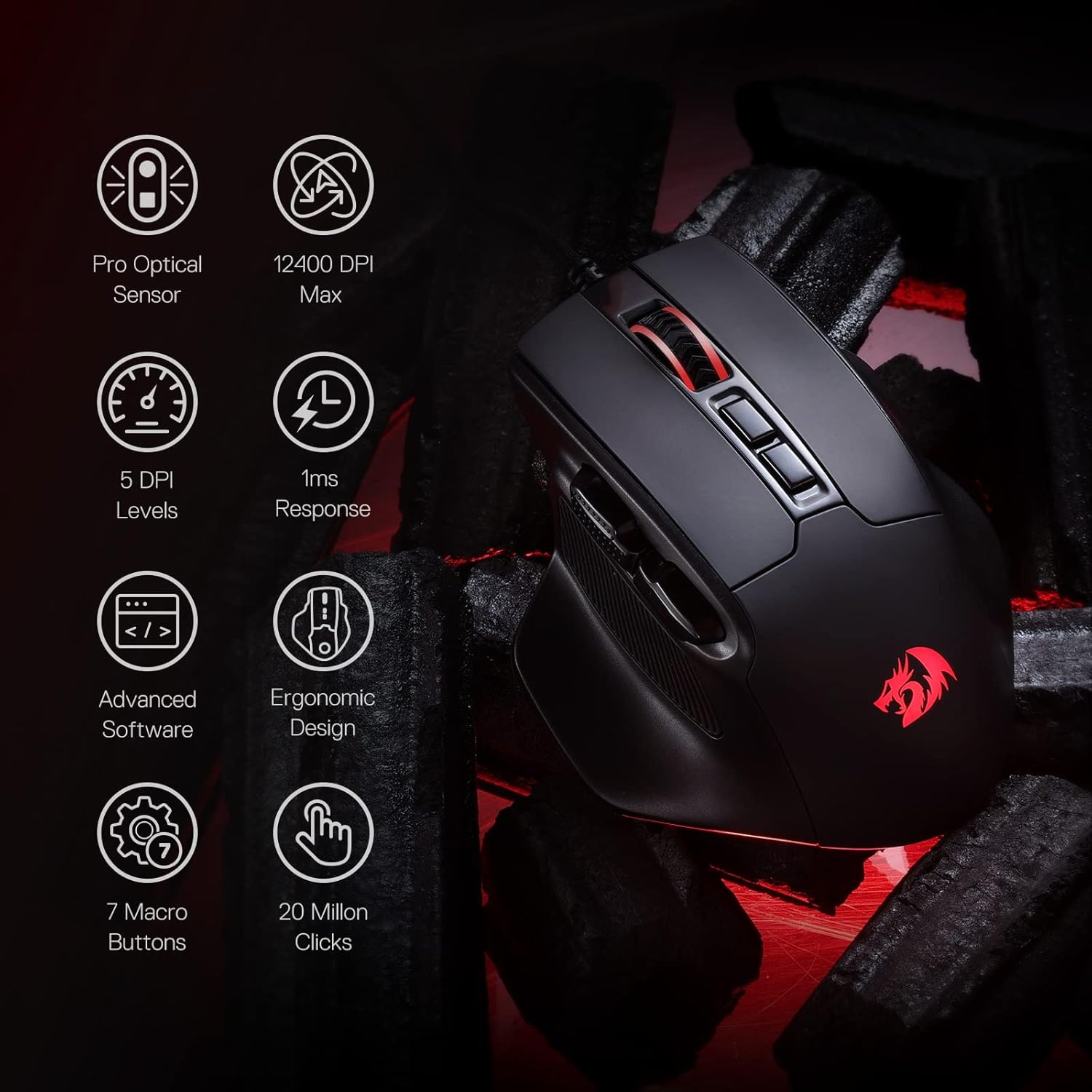REDRAGON BULLSEYE PRO WIRELESS GAMING MOUSE BLACK M806RGB-PRO - Image 4