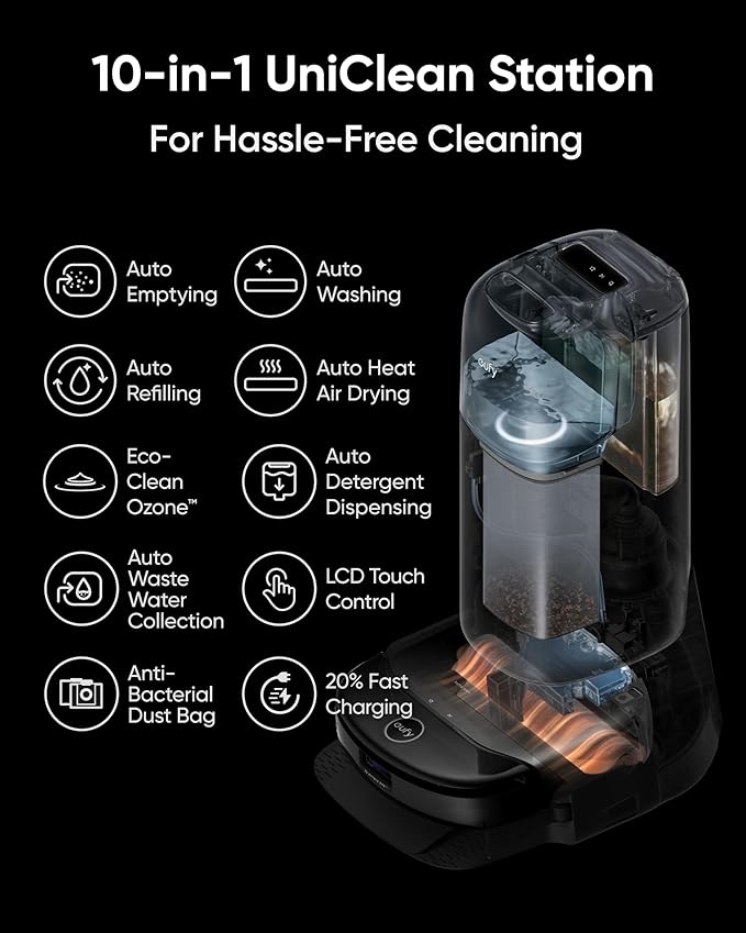EUFY S1 PRO FLOOR WASHING ROBOT VACUUM WITH ALL IN ONE STATION BLACK T2080G11 - Image 3