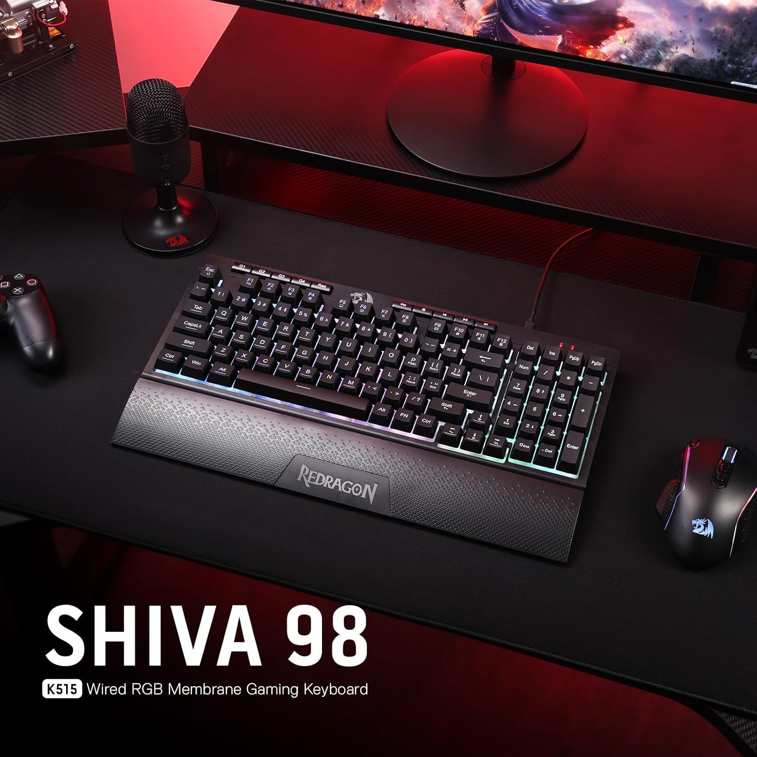 REDRAGON SHIVA 98 KEYS RGB WIRED GAMING KEYBOARD BLACK K515-RGB - Image 9